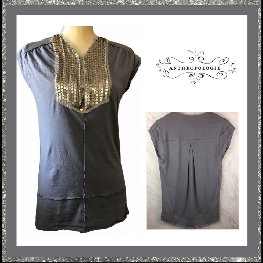 Anthropologie Tiny Sequin Grey Sleeveless Top XS